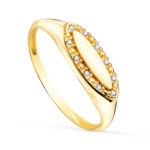 18K SORTIJA SELLO ORO AMARILLO BRILLO CABEZA OVAL ALARGADA CON CIRCONITA 14 X 6 MM, ZONA GRABADO: 10X3 MM