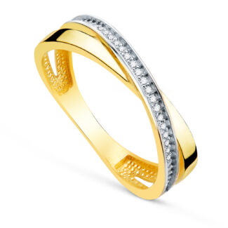 18K SORTIJA ORO BICOLOR BANDA CRUZADA CON CIRCONITAS, ANCHO: 4MM