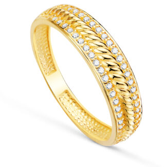 18K SORTIJA ORO AMARILLO BANDAS PAVE CON CIRCONITAS, ANCHO: 4,5MM