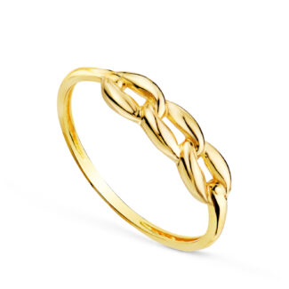 18K SORTIJA ORO BICOLOR CON TRES ESLABONES LISOS EN BRILLO, ANCHO: 4 MM