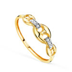 18K SORTIJA ORO BICOLOR CON ESLABONES NUDO DE BARCO Y CIRCONITAS, ANCHO: 5,4 MM