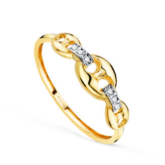 18K SORTIJA ORO BICOLOR CON ESLABONES NUDO DE BARCO Y CIRCONITAS, ANCHO: 5,4 MM