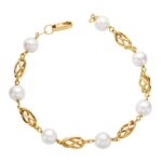 18K PULSERA ORO AMARILLO PERLA Y JAULA 19,5 CM