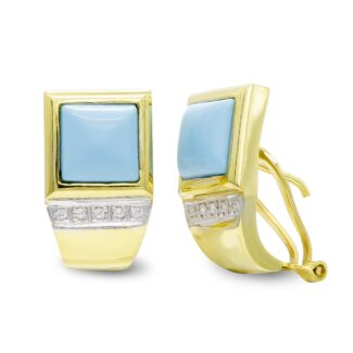 18K PENDIENTES ORO AMARILLO TURQUESA FINA Y CIRCONITA CIERRE OMEGA