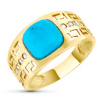 18K SORTIJA ORO AMARILLO GRECA CALADA Y TURQUESA FINA, ANCHO: 10,5MM