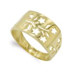 18K SORTIJA ORO AMARILLO FLORES CALADAS EN BRILLO, ANCHO: 11MM