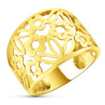 18K SORTIJA ORO AMARILLO FLORES CALADAS EN BRILLO, ANCHO: 16,5 MM