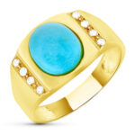 18K SORTIJA ORO AMARILLO TURQUESA OVAL 10X8MM CON CIRCONITAS