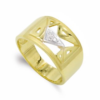 18K SORTIJA ORO BICOLOR MACIZA TRIANGULOS CALADOS, ANCHO: 11 MM