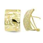 18K PENDIENTES ORO AMARILLO Y FLORES MATE Y BRILLO CIERRE OMEGA