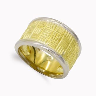 18K SORTIJA ORO BICOLOR MACIZO CUADRADOS Y BORDES BRILLO, ANCHO: 12,5 MM