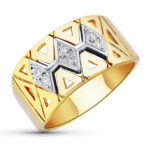 18K SORTIJA ORO BICOLOR CALADA CON ROMBOS, ANCHO: 10,5 MM