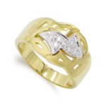 18K SORTIJA ORO BICOLOR HOJAS MATE Y BRILLO CON CIRCONITAS, ANCHO: 12,5 MM