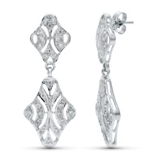 18K PENDIENTES ORO BLANCO DOBLE CUERPO JUEGO NOVIA CIRCONITA 40X15 MM PRESION