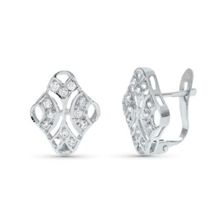 18K PENDIENTES ORO BLANCO JUEGO NOVIA CIRCONITA 15X10 MM CIERRE CATALAN