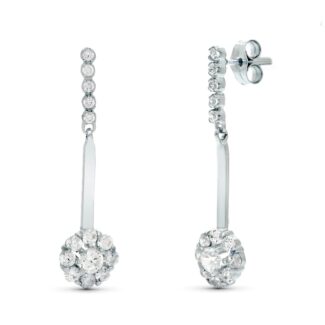 18K PENDIENTES ORO BLANCO DOS CUERPOS JUEGO DE NOVIAS CIRCONITA 33X6 MM CIERRE PRESION