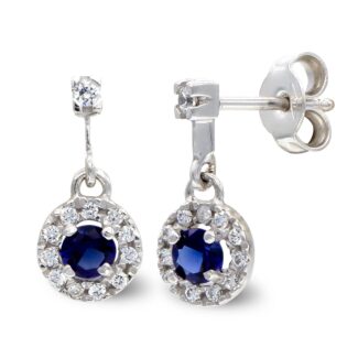 18K PENDIENTES ORO BLANCO LARGO CON PIEDRA COLOR Y CIRCONITA CIERRE PRESION