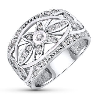 18K SORTIJA ORO BLANCO CALADA CON CIRCONITAS, ANCHO: 12 MM