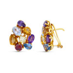 18K PENDIENTES ORO AMARILLO PIEDRA COLOR 20X16 MM CIERRE OMEGA