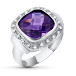 18K SORTIJA ORO BLANCO CON AMATISTA DE 12 MM Y CIRCONITAS, ANCHO: 17 MM