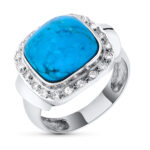 18K SORTIJA ORO BLANCO CON TURQUESA DE 12 MM Y CIRCONITAS, ANCHO: 17 MM
