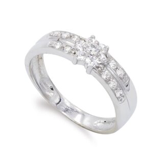 18K SORTIJA ORO BLANCO Y CIRCONITAS, ANCHO: 6 MM