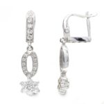 18K PENDIENTES ORO BLANCO LARGOS Y CIRCONITA CIERRE CATALAN