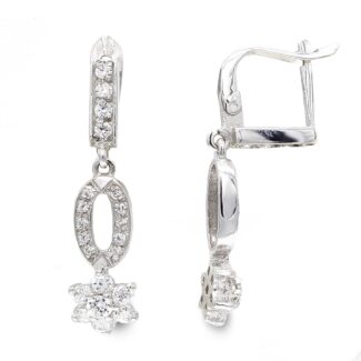 18K PENDIENTES ORO BLANCO LARGOS Y CIRCONITA CIERRE CATALAN