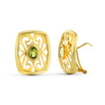 18K PENDIENTES ORO AMARILLO CALADOS CON OLIVINA, CIERRE OMEGA