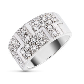 18K SORTIJA ORO BLANCO DETALLES BRILLO CON CIRCONITAS, ANCHO: 10 MM