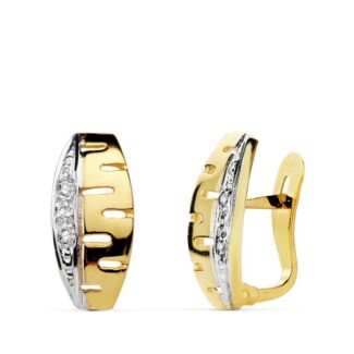 18K PENDIENTES BICOLOR CIRCONITA 13X6 MM CIERRE CATALAN