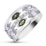 18K SORTIJA ORO BLANCO CIRCONITAS COLOR OLIVINA Y MALVA TALLA MARQUISE, ANCHO: 11 MM
