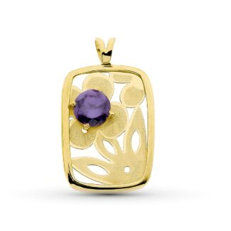 18K COLGANTE ORO AMARILLO FLOR LASER Y CIRCONITA 23X14 MM