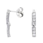 18K PENDIENTES ORO BLANCO LARGO Y CIRCONITA CIERRE PRESION