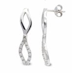 18K PENDIENTES ORO BLANCO LARGOS Y CIRCONITA CIERRE PRESION