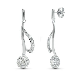 18K PENDIENTES ORO BLANCO JUEGO NOVIA LARGOS CUAJO 35X11 MM CIERRE PRESION