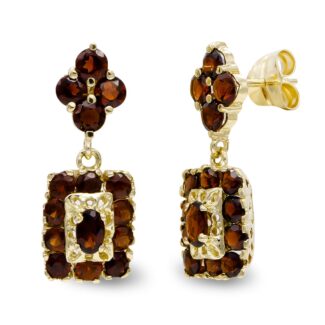 18K PENDIENTES ORO AMARILLO LARGOS GRANATES CIERRE PRESION