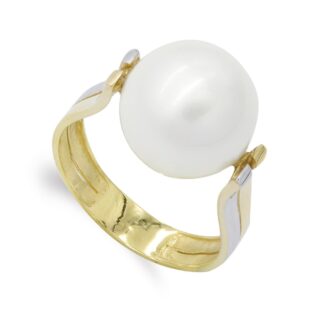 18K SORTIJA ORO BICOLOR CON PERLA REDONDA DE 12 MM