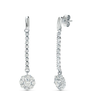 18K PENDIENTES ORO BLANCO JUEGO NOVIA PIÑA CIRCONITA 38X7 MM PRESION