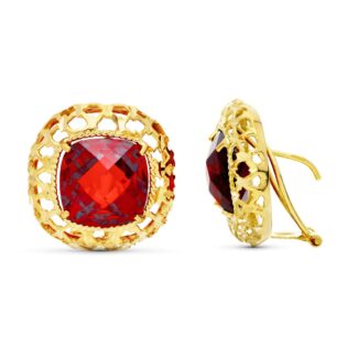 18K PENDIENTES GRANATE 20 MM CERCO FILIGRANA CIERRE OMEGA