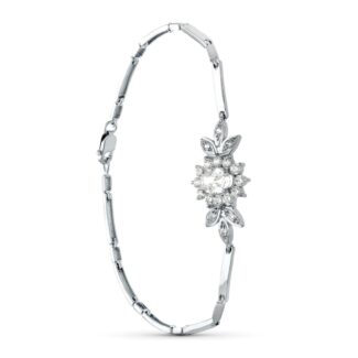 18K PULSERA ORO BLANCO JUEGO NOVIA CENTRO 8X6 MM CIRCONITA 19CM MOSQUETON
