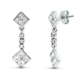 18K PENDIENTES ORO BLANCO DOBLE CUERPO JUEGO NOVIA CIRCONITA 23X8 MM PRESION
