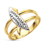 18K SORTIJA ORO BICOLOR DOBLE CUERPO HOJA TALLADA, ANCHO: 18,5 MM