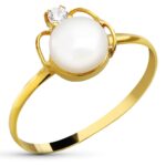 18K SORTIJA ORO AMARILLO CON PERLA DE 6 MM Y CIRCONITA, ANCHO: 9 MM