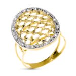 18K SORTIJA ORO BICOLOR OVAL TALLADA CON BORDE DE CIRCONITA 25X20 MM