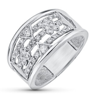 18K SORTIJA ORO BLANCO CALADA CON CIRCONITAS, ANCHO: 11,5 MM