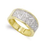 18K SORTIJA ORO BICOLOR CON BORDES LISOS Y CENTRO DE CIRCONITAS, ANCHO: 10 MM