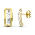 18K PENDIENTES ORO BICOLOR GRECA BRILLO 11X5,5 MM CIERRE PRESION