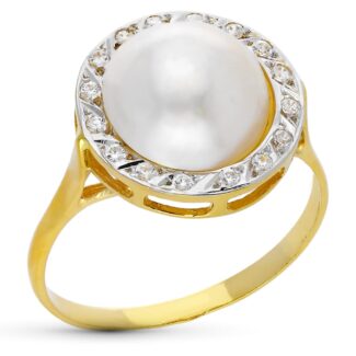 18K SORTIJA ORO AMARILLO PERLA JAPONESA CULTIVADA 10 MM ANCHO TOTAL 14,50 MM