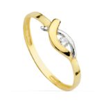 18K SORTIJA ORO BICOLOR CON MOTIVO CRUZADO Y CIRCONITA, ANCHO: 4,5 MM